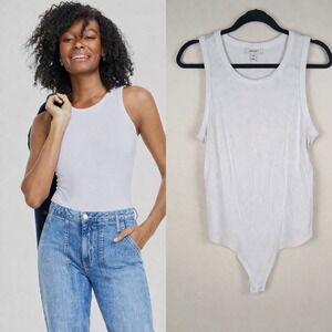 On 34th Womens XL White Ribbed Knit Sleeveless Bodysuit Crew Neck Stretch Tank
